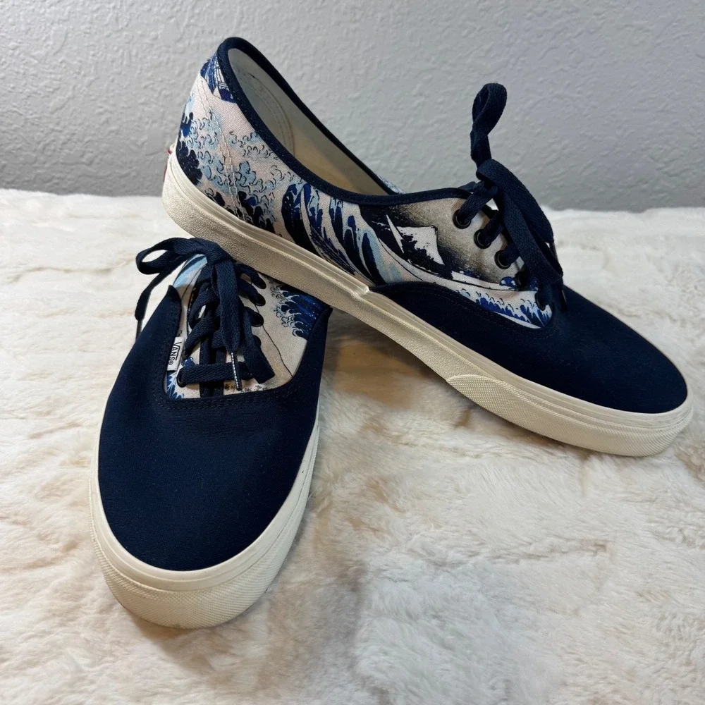 Vans Authentic Customs Great Wave Navy Blue Canvas Skate Shoes Mens 13